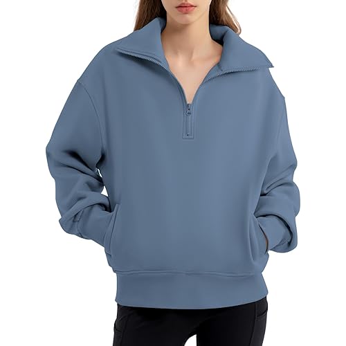 Aeuui Womens Half Zip Sweatshirts Oversized Cropped Hoodies Quarter Zip Pullover Sweaters Fashion Fall Winter Clothes