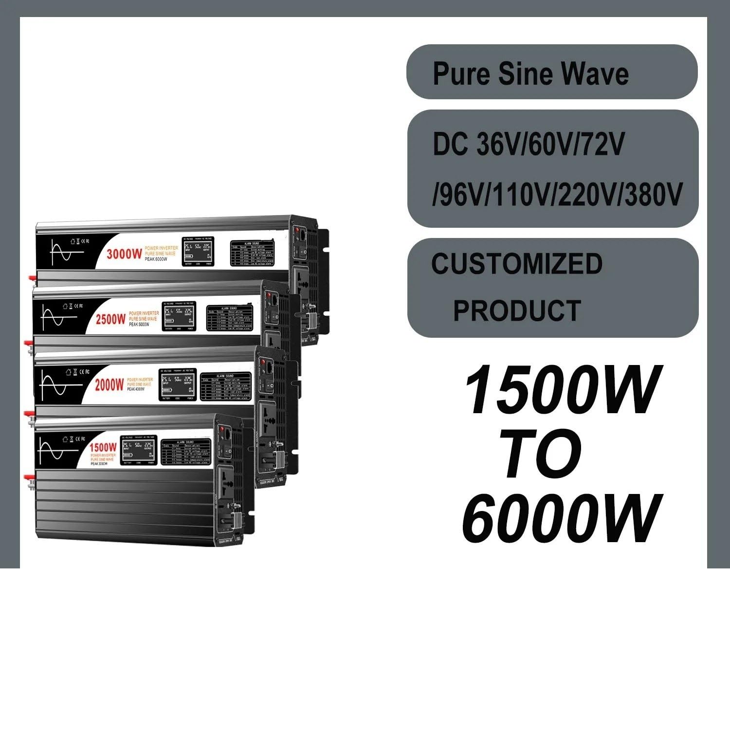 Convertitore Corrente Inverter 380V 1000W 2000W 3000W 2500W 3200W 5000W 6000W Inverter Solare A Onda Sinusoidale Pura AC 60V/72V/96V/110V(110V(84V-126V),220-240V,3200W)