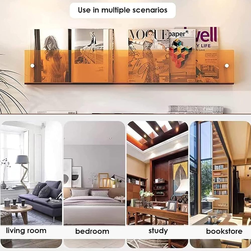 2 Pack Acryl Magazinhalter Wand Montiert Klar Broschüre Rack, Hängende Bücherregal Pamphlet Display Stand Für Wohnzimmer Büro(Size:60cm+60cm,Color:Rosa)