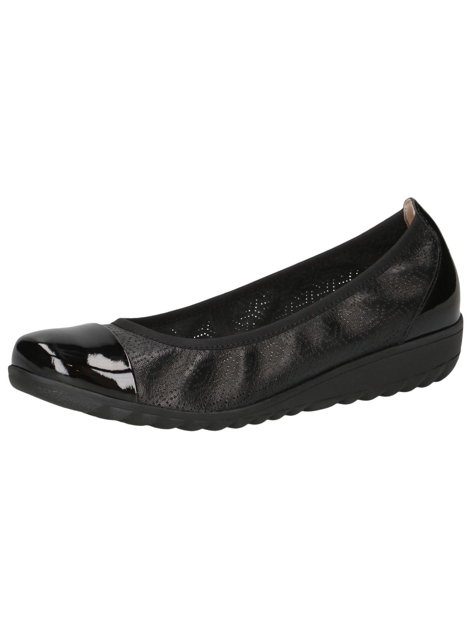 CAPRICE Women Ballet Flats Leather Round Toe, Black (Black Comb), 3.5 UK