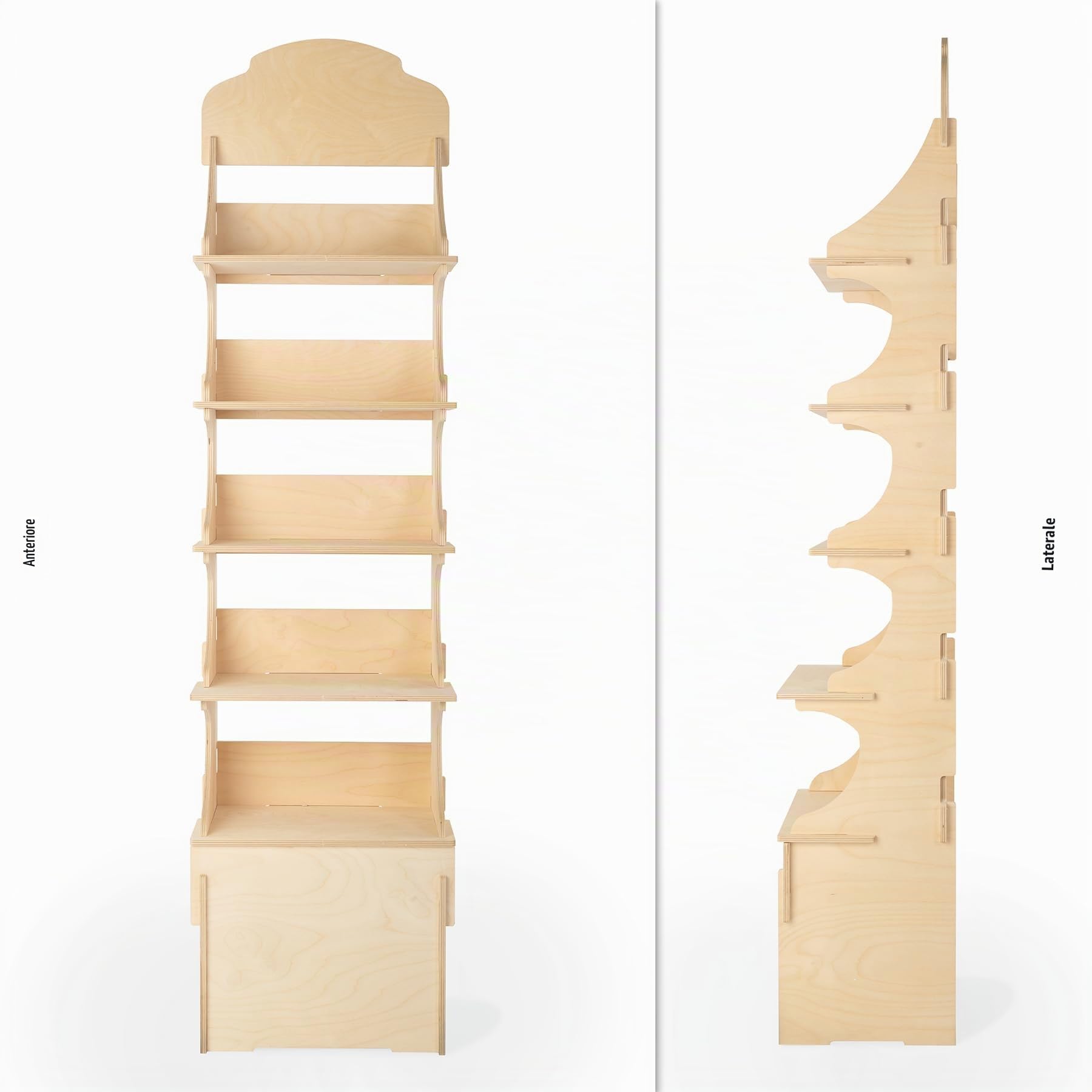Espositore in Legno, da Terra, per Negozi e Boutique, 5 Ripiani, Naturale e Sostenibile, H. 157 cm