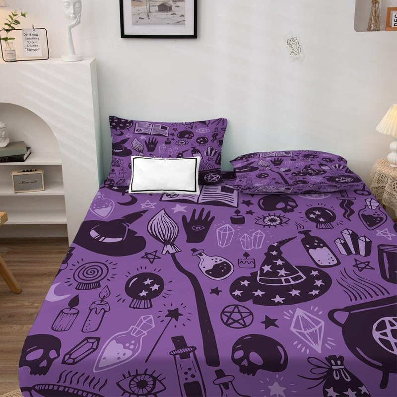 Miniatura 3 de Witchcraft Sábanas de tamaño California King  Sábanas de bruja de Halloween para niños y niñas, microfibra suave y bolsillo profundo y sin arrugas,