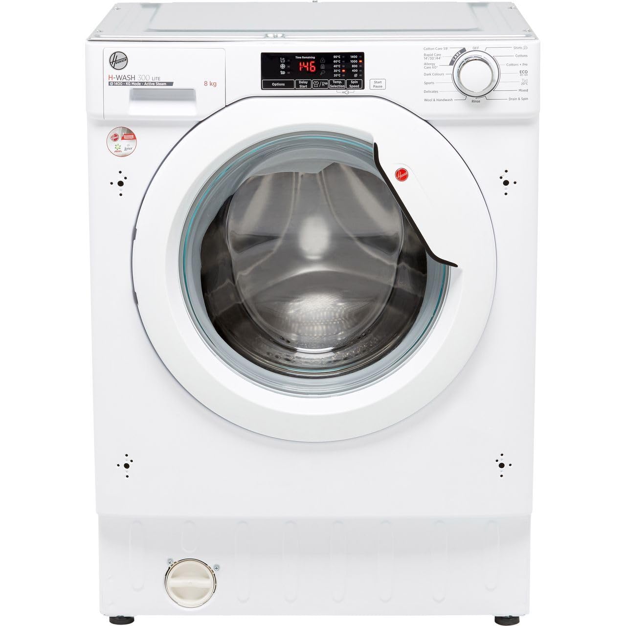 Hoover HBWS 48D1W4-80 Integrated Washing Machine, 8kg Load, 1400rpm, White - B Rated