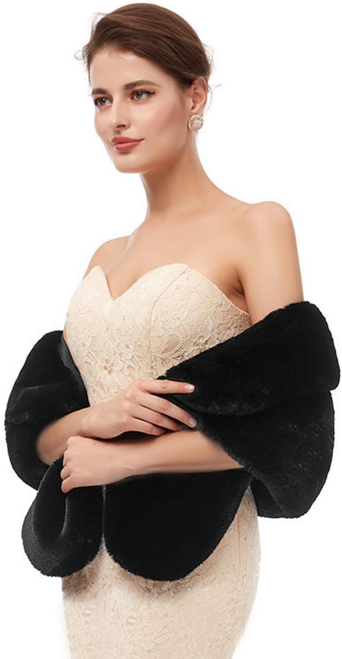 Women's Wedding Faux Fur Shawl Bride Fur Wraps Evening Dresses Faux Stole for Bridal - Image 6