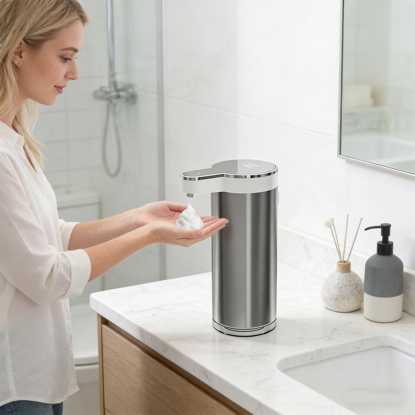 Dispenser automatico di schiuma liquida in acciaio inox moderno 350 ml spaziosa cisterna per lavaggio a mano cucina bagno dispenser sapone