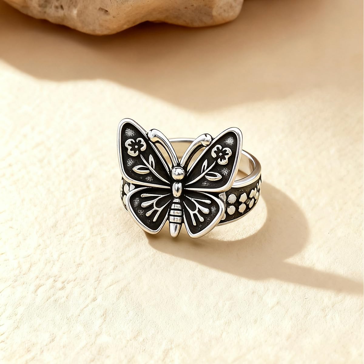 1pc Simple Unique Sterling Silver Butterfly Flower Ring elegant women's fine jewelry Valentine's Day birthday gift daily wear