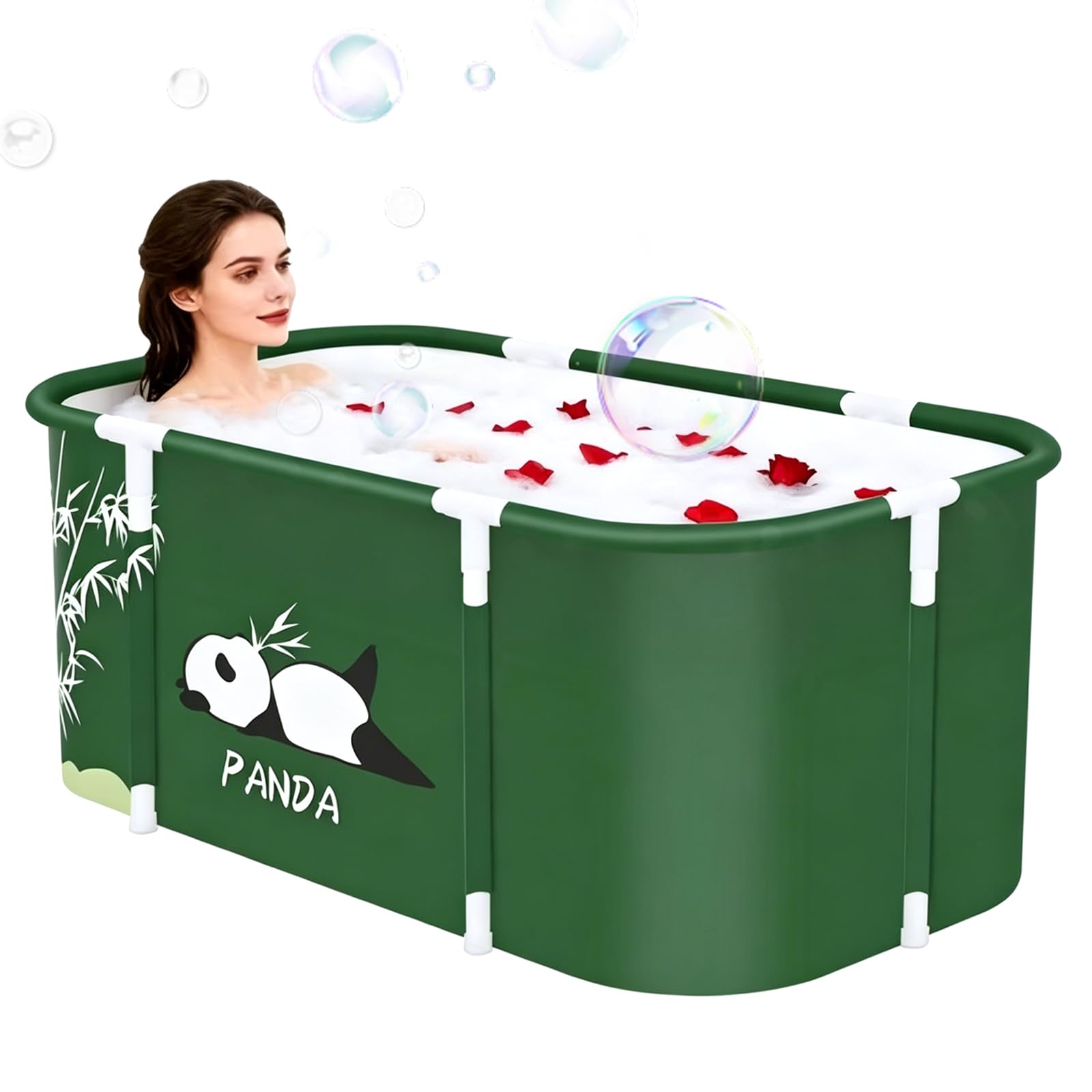 Baignoire Pliante pour Douche, Baignoire Portable Pliable pour Adultes avec Coussin et Dossier, Chaude et Froide, Idéal pour Spa à Domicile et Douche,120 x 55 x 50 cm (Vert)