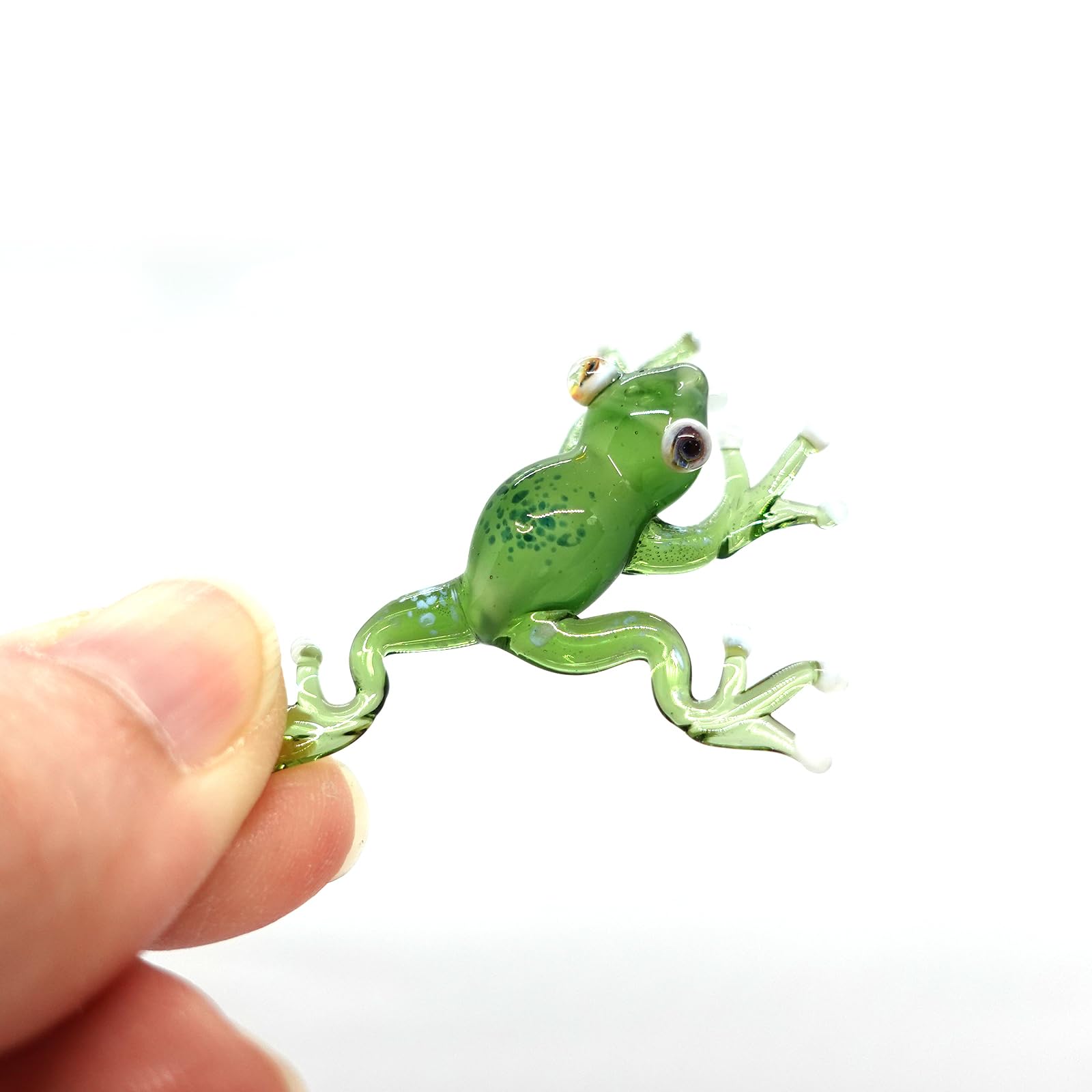 Frog Micro Tiny Figurines Hand Blown Glass Art Reptiles Animals Collectible Gift Home Decor (Green)