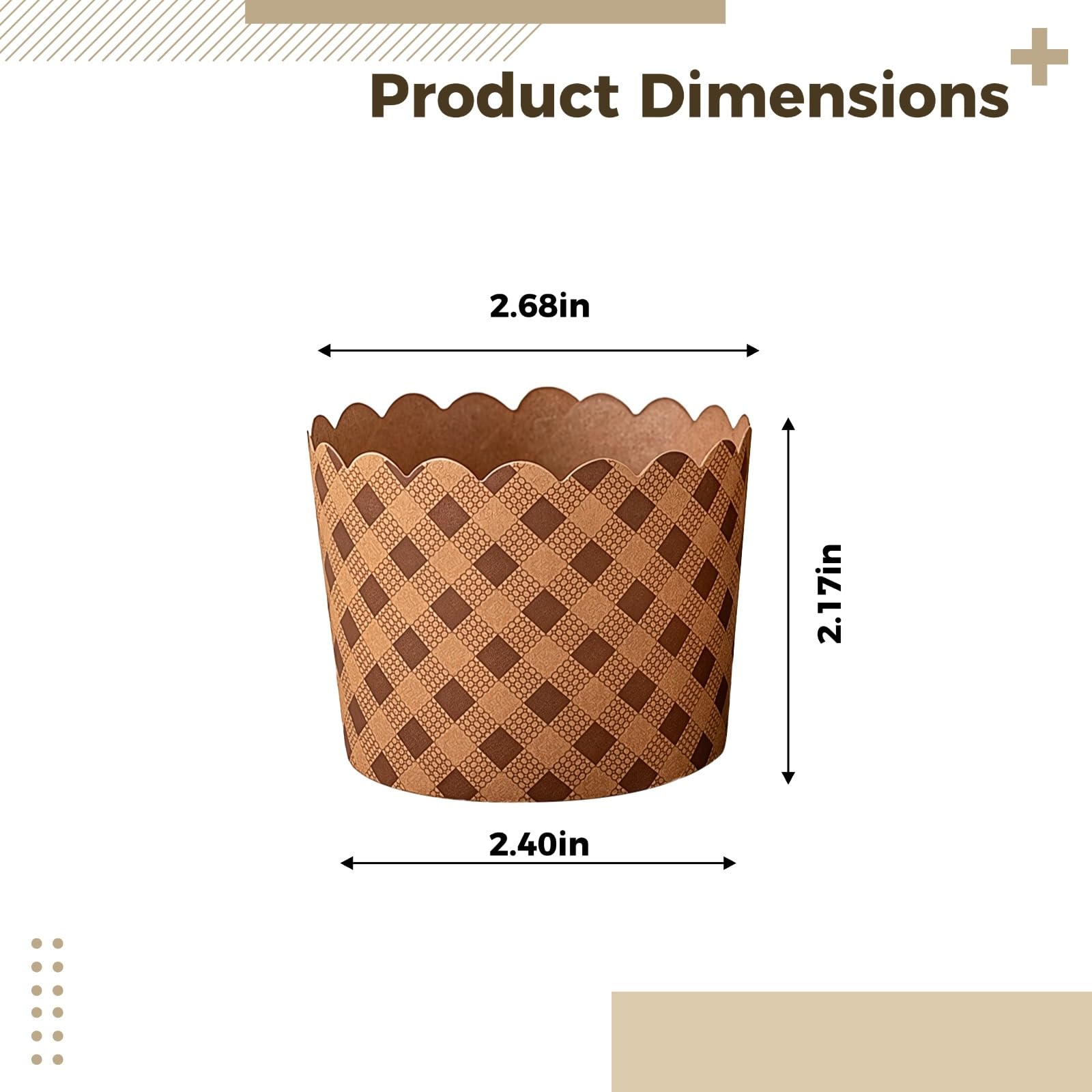 Lot de 50 moules Kulich, moules Panettone en papier, moules à pain de Pâques, formes de cuisson antiadhésives non grasses, papier sûr pour aliments, diamètre 2,7 in (6,8 cm), motif brun tartan