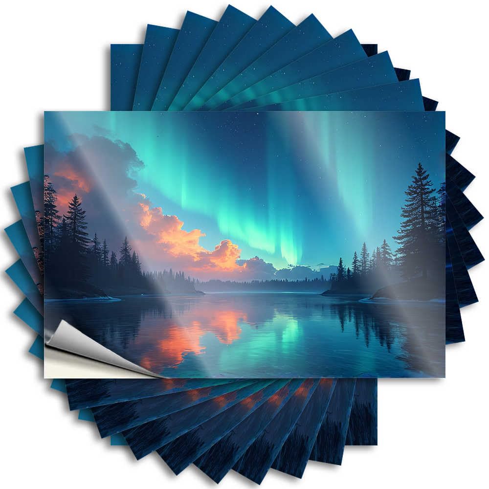 Aurora Borealis Over The Lake Bumper Beer Accessories Self Adhesive | High Case Vinyl Sticker Pack for Taupe(12X18CM)