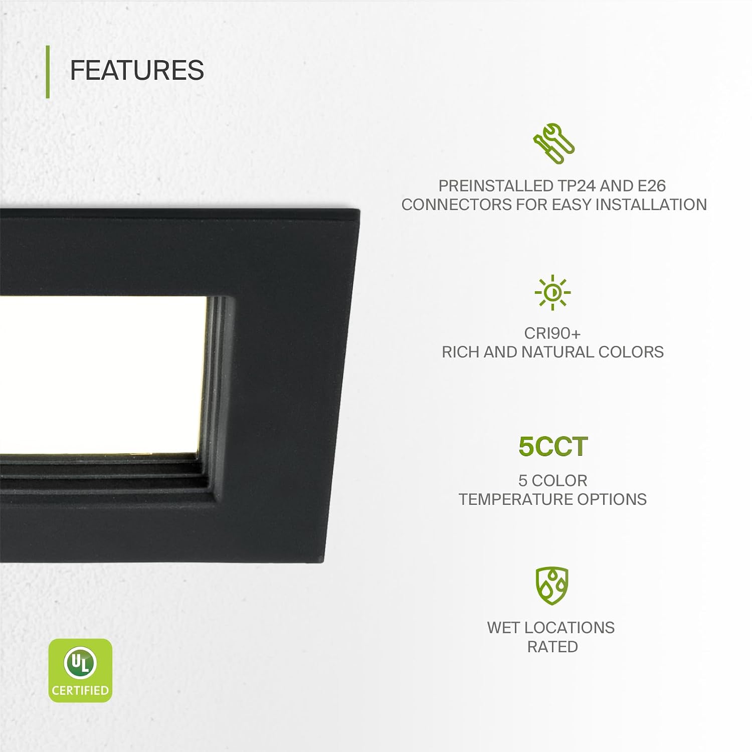 ASD Black 4 Inch Retrofit LED Square Recessed Lighting - 9W 709LM 2700/3000/3500/4000/5000K Selectable Dimmable LED Downlight, Wet Rated CRI90 Baffle Trim Square Can Lights, UL 12 Pack