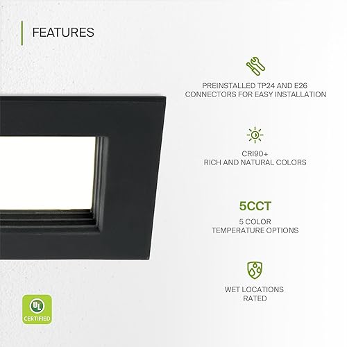 Miniatura 3 de ASD Iluminación LED empotrada cuadrada negra de 4 pulgadas de retrofit - 9W 709lm 27003000350040005000K seleccionable regulable LED Downlight,