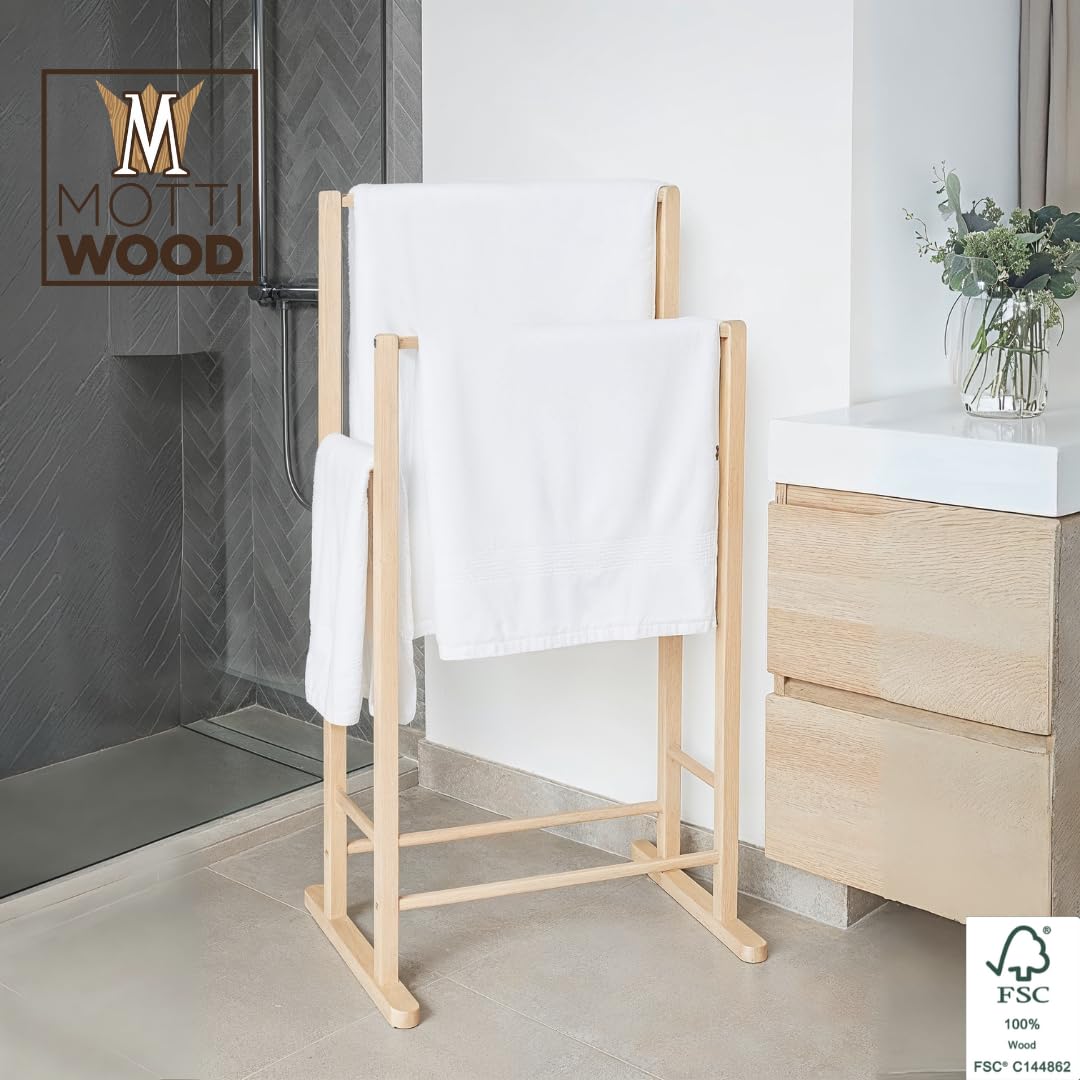 Porta Asciugamani da Terra, Legno 100% Faggio, 2 Bracci, 41 x 31,5 x 80h cm