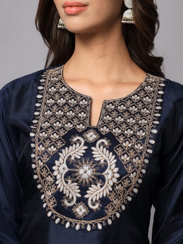 Image of VredeVogel Women's Cotton Silk Blend Embroidered Viscose Print Kurta Pant With Dupatta Set