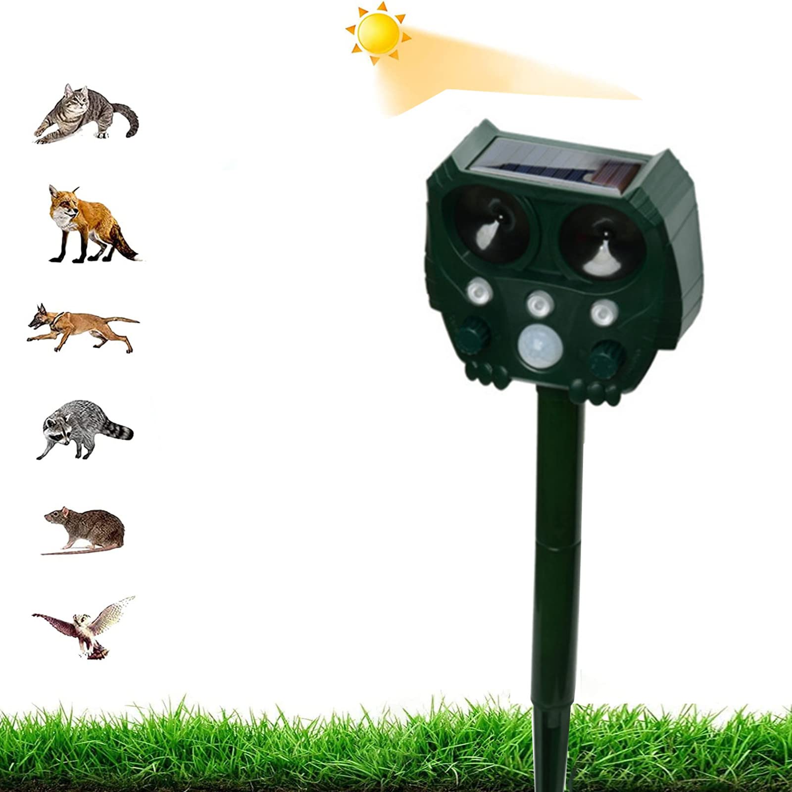Repelente Solar para Exteriores, Repelente ultrasónico de Ratones, Repelente electrónico de plagas, Repelente de Perros, Repelente de Gatos, Repelente de Aves