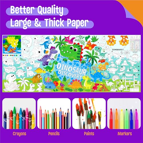 Image of Dinosaur Coloring Poster, Large Coloring Activity Paper 75 inch x 31 inch Jumbo Size Giant Party Paper DIY Painting Drawing Banner /Tablecloth for School, Wall Decor