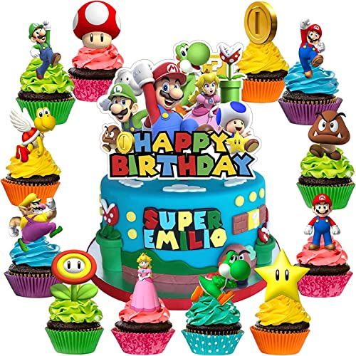 Decoracion Tartas Cumpleaños, Juego de Animación Topper Tarta Cake Topper - 1 Pieza Decoración Tarta, 24 Pieza Cupcakes Decoracion para Infantil Niña Niño