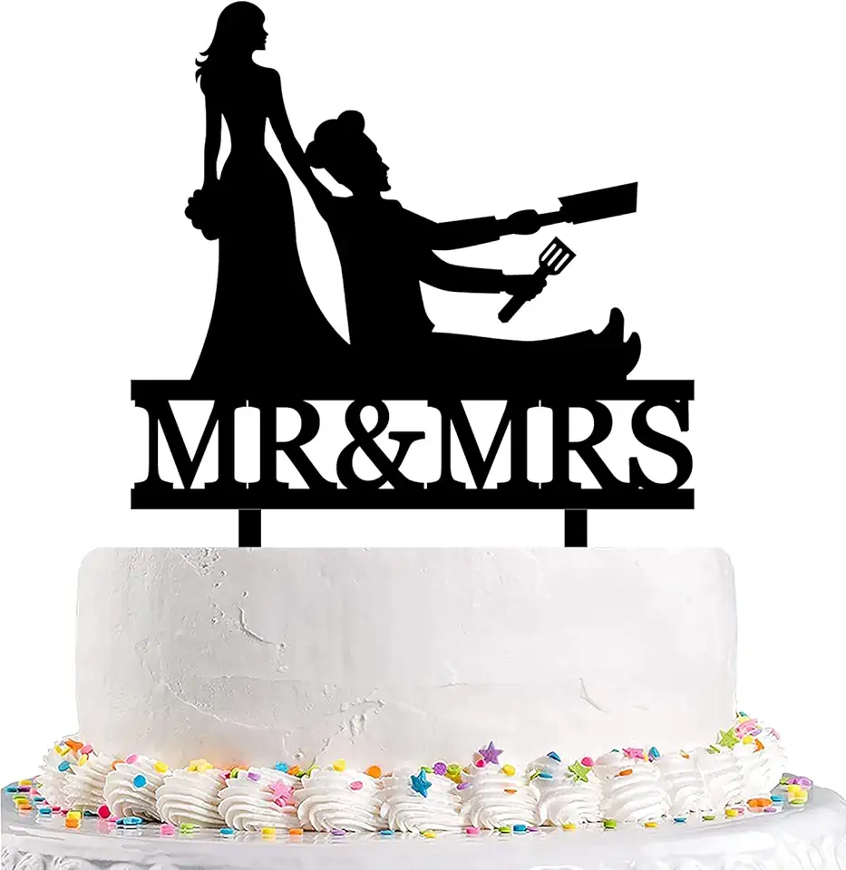 Funny Culinary Wedding Cake Topper,Bride Drags Groom Who...
