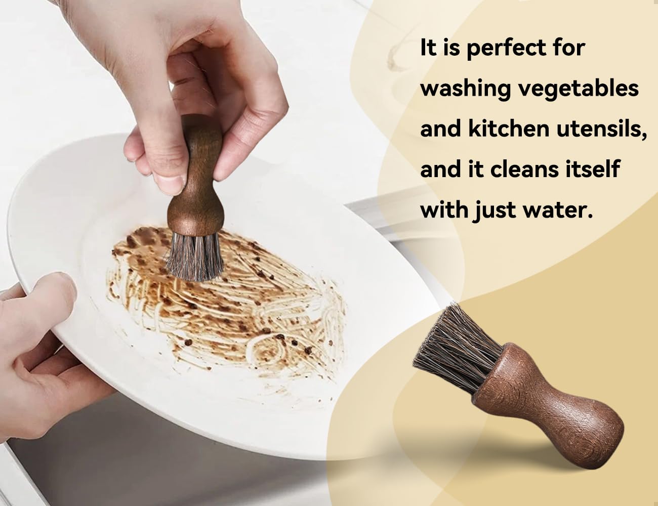Cepillo para Verduras,Cepillo de Madera para Platos,Cepillo Resistente para Hongos,Ideal para Cocina y baño,para Limpiar Platos,ollas y sartenes en casa,Cocina,baño,Suelo y encimera(Redondo)