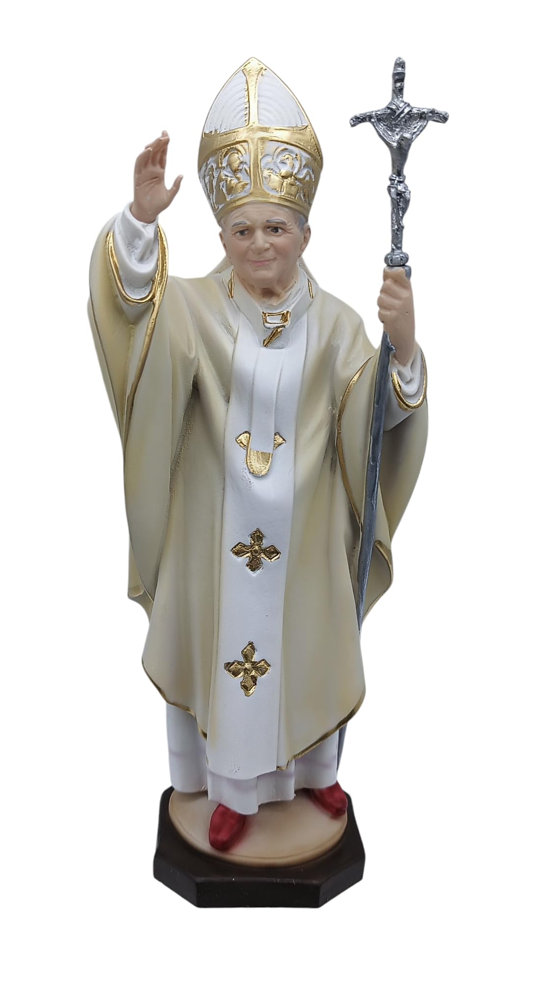 Generico Statua di Papa Wojtyla Giov. Paolo II in Resina Lavorata, 16 cm o 30 cm, Dipinta a Mano, Italia (cm. 30)