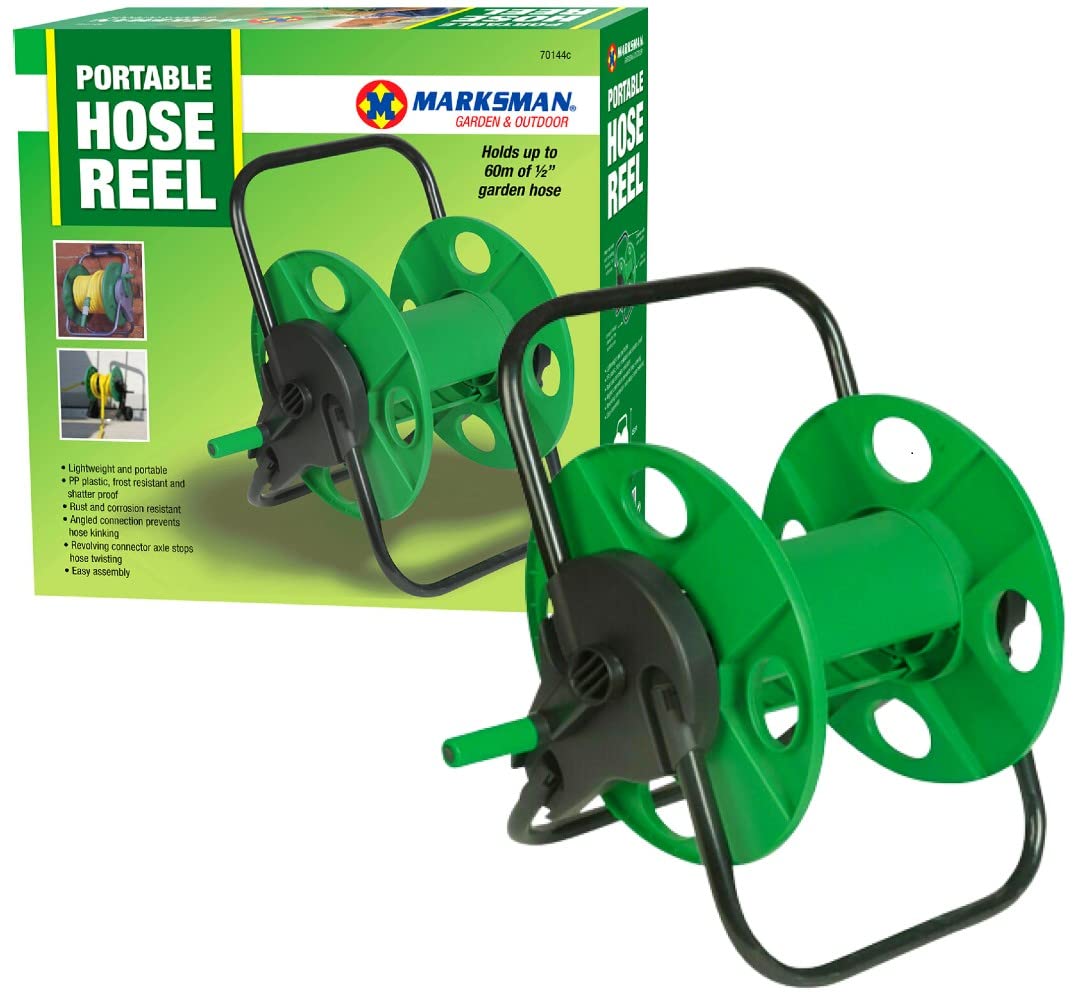 Retaaj Green Portable Garden Hose Reel Water Pipe Cart Rack Winder Storage Holder 1/2” X 60M Wall Mountable Free Standing With Rotating Handle