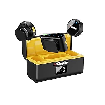 DIGITEK® DWM-116 2-in-1 Wireless Microphone, 2.4GHz, Magnetic Collar Clip, 360° Sound Capture, 40m Range, 6Hr Battery, Type C-to-C & C to LTC, DSLR, iOS & Android Compatible, for Interviews & Vlogging - image, photos