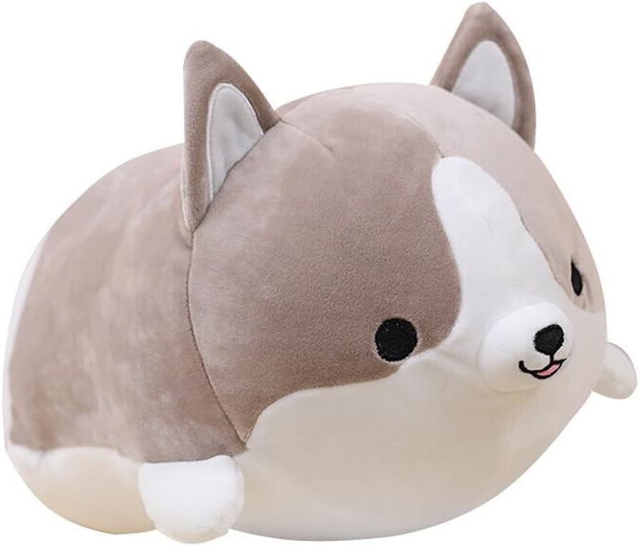 LevenkenessCorgi Dog Plush Pillow, Soft Cute Shiba Inu Akita Stuffed Animals Toy Gifts (Gray, 11.8 in)