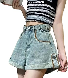 Y2k High Waisted Denim Shorts for Women with Belt - Vintage Loose Fit Ro...