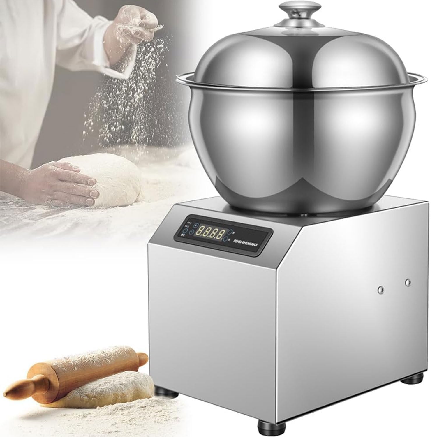 Hochleistungs-Teigknetmaschine, Gewerbliche Teigknetmaschine Aus Edelstahl Mit Touch-Steuerung, 0-30-Minuten-Timer, Für Bäckereien, Restaurants, Pizza Und Brotteig