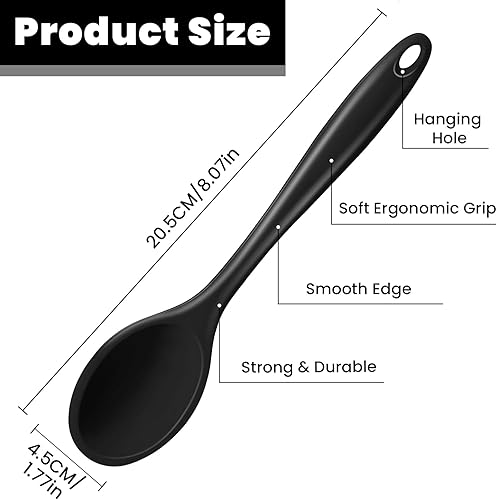 Miniatura 2 de GEEKHOM Cucharas de cocina de silicona, 4 piezas de 8 pulgadas, resistentes al calor, juego de utensilios de cocina de silicona para servir cucharas