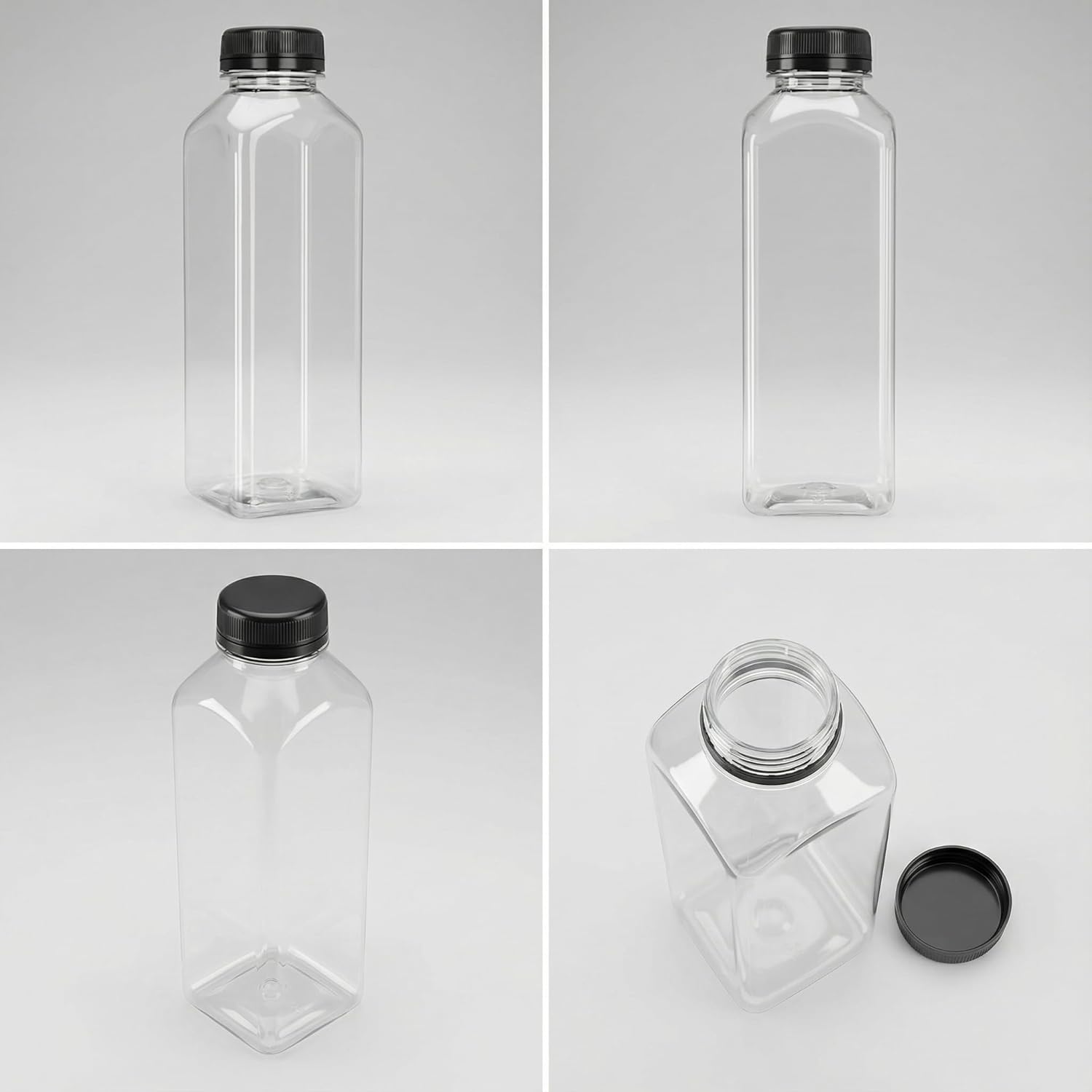 Bulk Sell 16 oz Plastic Juice Bottles 128 Pack Empty Plastic Water Bottles with Caps, 500 ml Reusable Beverage Containers for Drinking, Juicing, Smoothie, Water (2 Brushes, 2 Funnels, 128 Stickers)