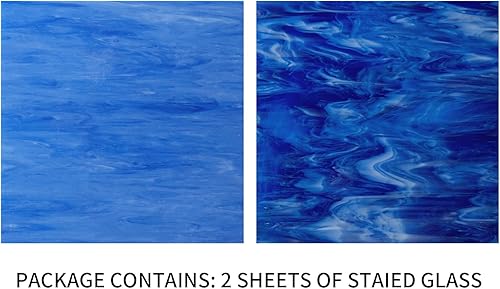 Miniatura 3 de Lanyani 2 vidrieras de 12 x 12 pulgadas para manualidades de vidrio de mosaico, hojas de vidrieras para aficionados y principiantes, color azul