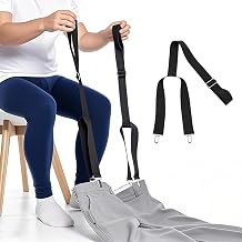 2-Pack Dressing Aid Clips for Pants Adjustable 26-41 Inches, Metal Clip & Nylon Strap Independence Tool for Elderly, Disabled, Pregnant Women, Post-Surgery Recovery