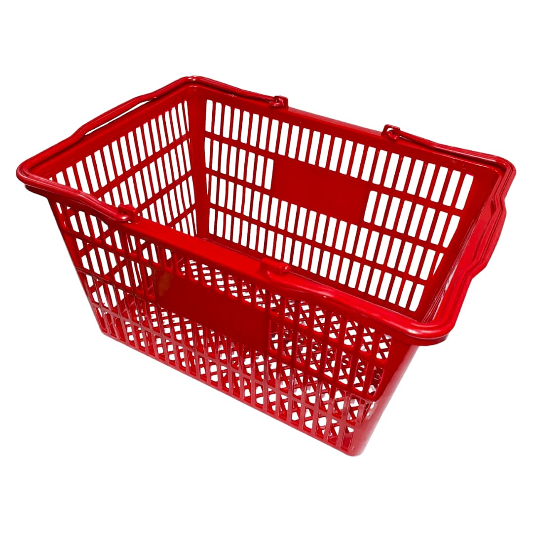 Cesti per la spesa impilabili in plastica, rosso e blu, manici facili da impugnare, per generi alimentari, vendita al dettaglio, negozi di liquori, uso domestico (confezione da 24, rosso e blu
