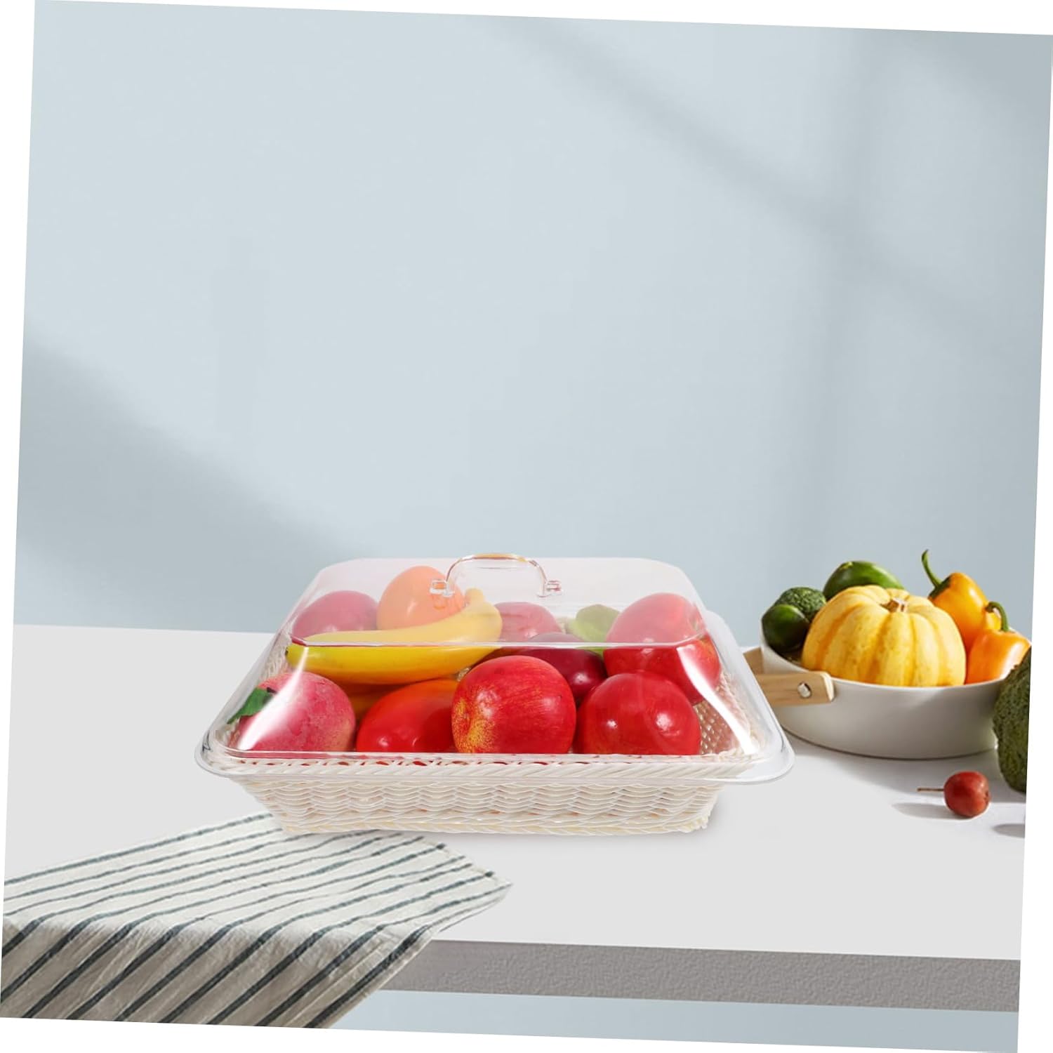 Handwoven Bread Basket with Lid Imitation Rattan Serving Tray for Fruits and Breads Decorative Storage Basket for Kitchen Counter