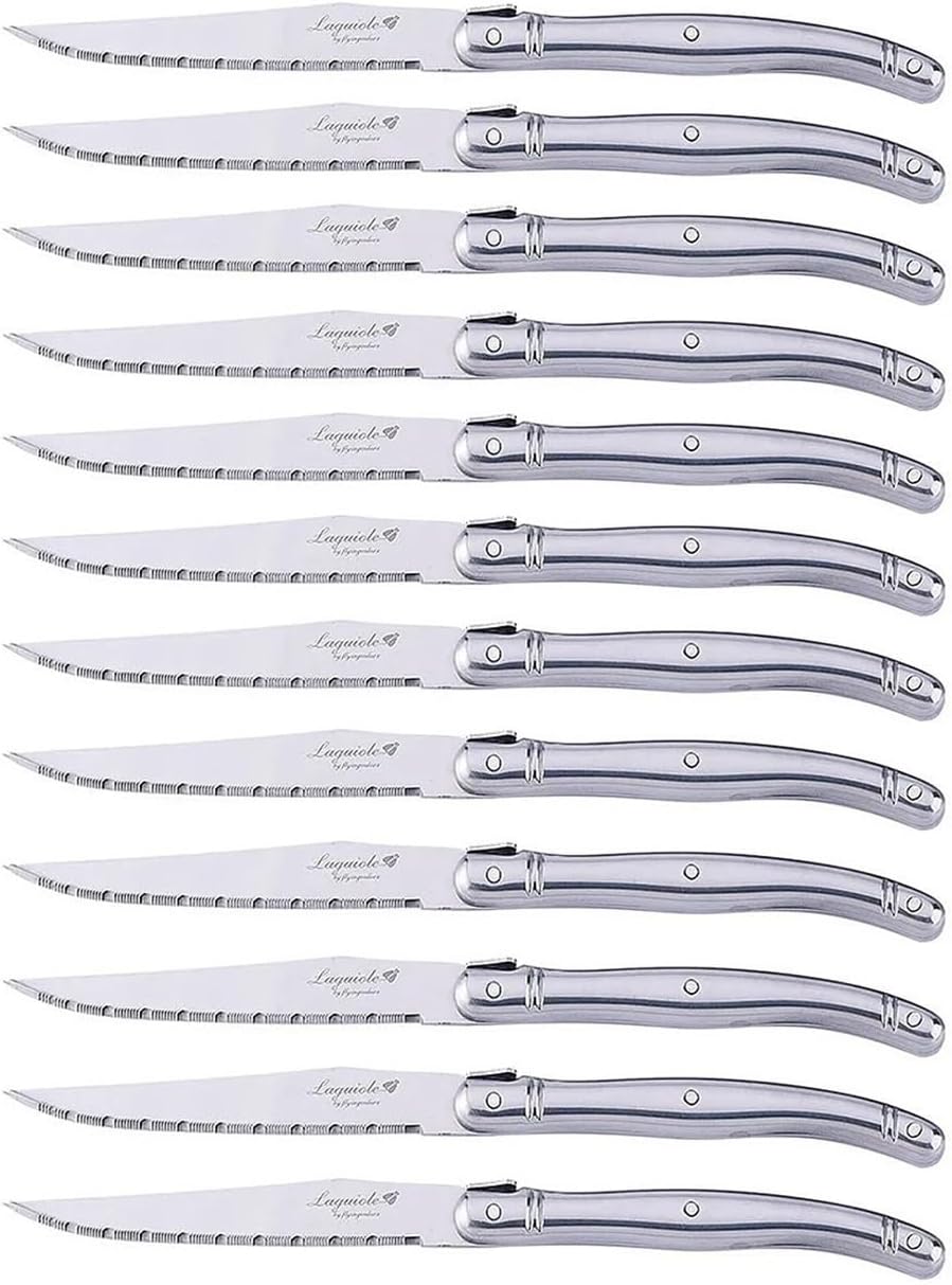 Steak Knife Set, 12pcs Stainless Steel Steak Knife Serrated Blade Table Knive Silver Handles Western Cutlery Kitchen Set