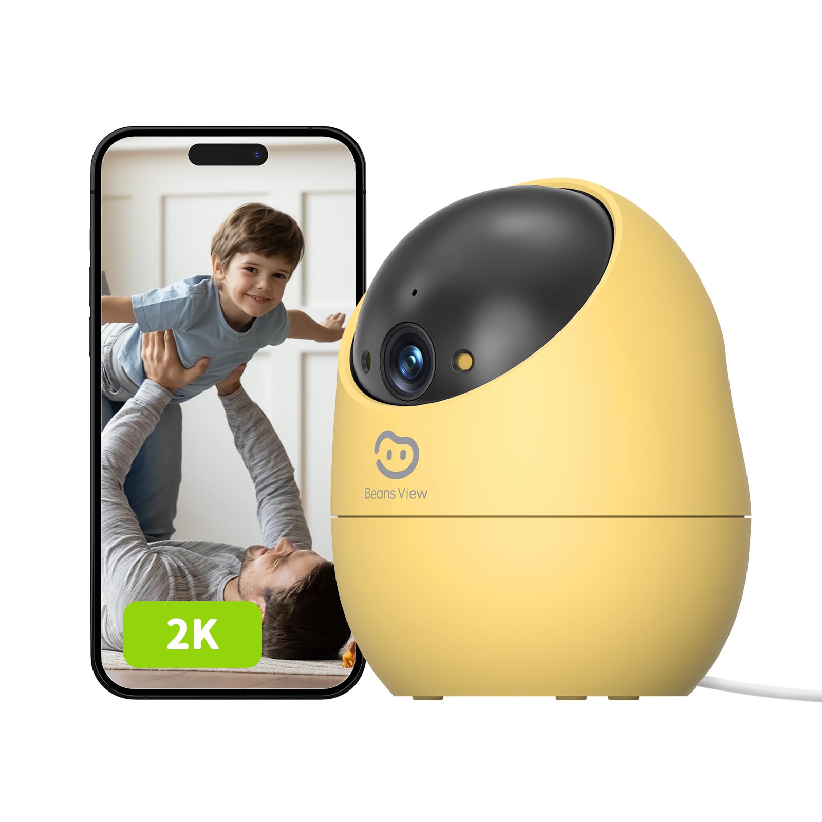 Beans View 2K (3MP) Cámara de Interior para Seguridad, Vista de 360, 2.4GHz Wi-F