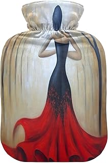 Wajiw Hot Water Bottle with Cover 1L Warm Water Bottle for Hot and Cold Compress Hot and Cold Therapies,Hand Feet Warmer,Red Dress Woman