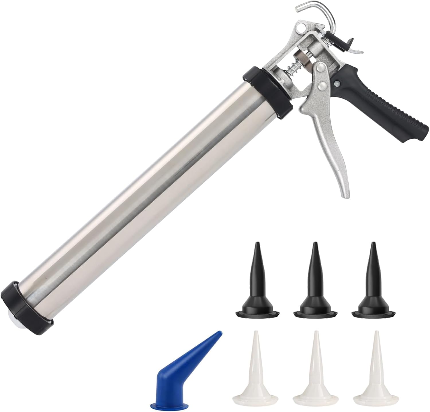 Sausage Caulk Gun,20 oz(600ml) Sausage Foil Pack/10 oz Cartridge Adhesive Dual-Purpose,18:1 Thrust,15” Sealant Manual Caulking Gun Kit With Cone Nozzles and Bent Tip (Sliver-1 Pack)