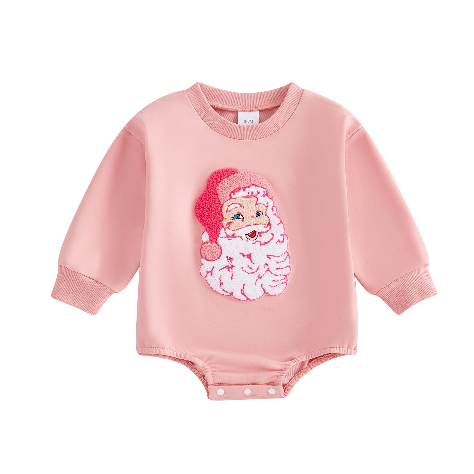 Socutebabe Newborn Baby Christmas Outfit Girl Santa Embroidered Sweatshirt Oversize Bubble Romper Cute Xmas Fall Clothe (Santa-Pink, 12-18 Months)