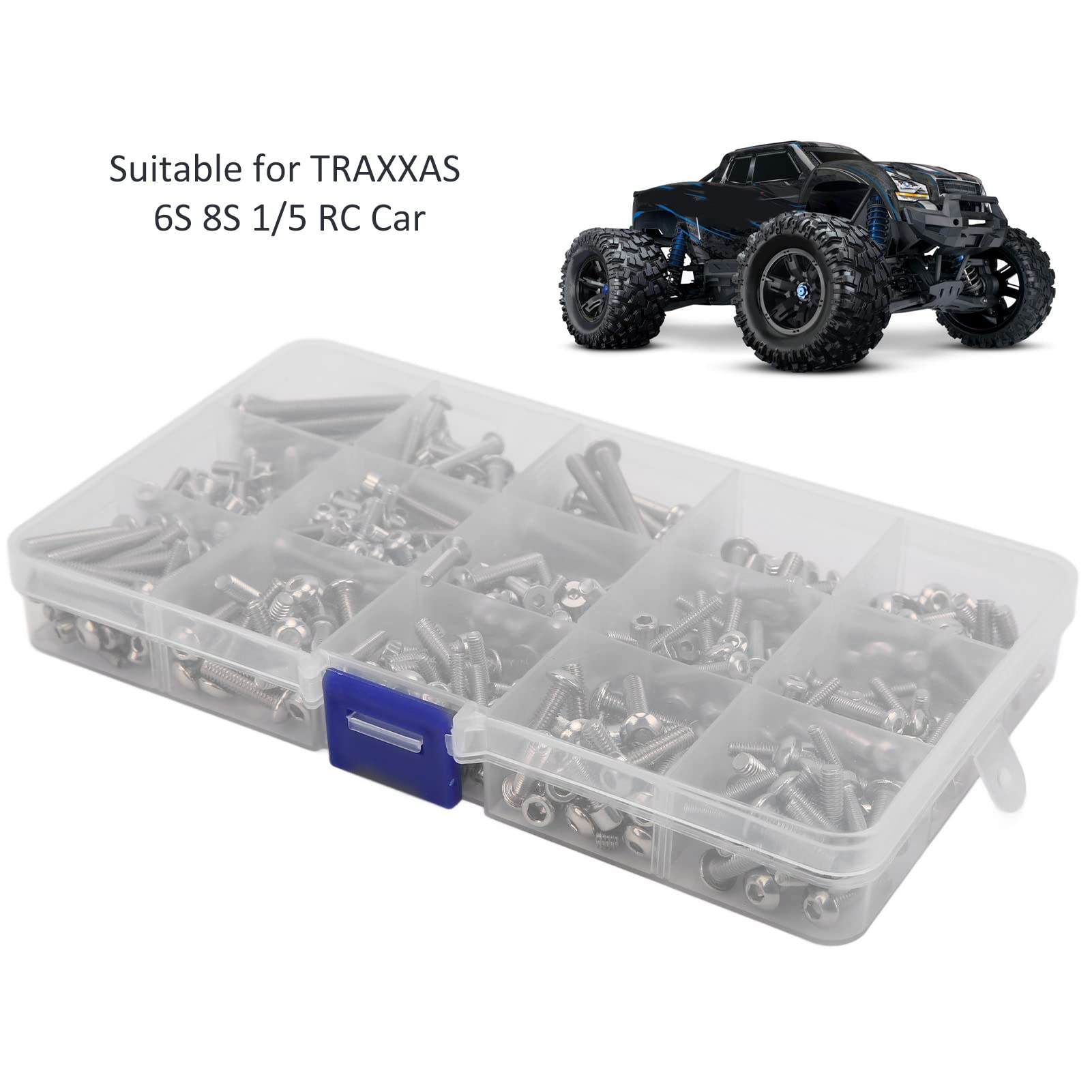 Kit di viti per auto RC in acciaio inossidabile 451 pezzi Confezione di viti di aggiornamento per 1/5 Truck 6S 8S Viti di manutenzione resistenti alla ruggine ad alta durezza