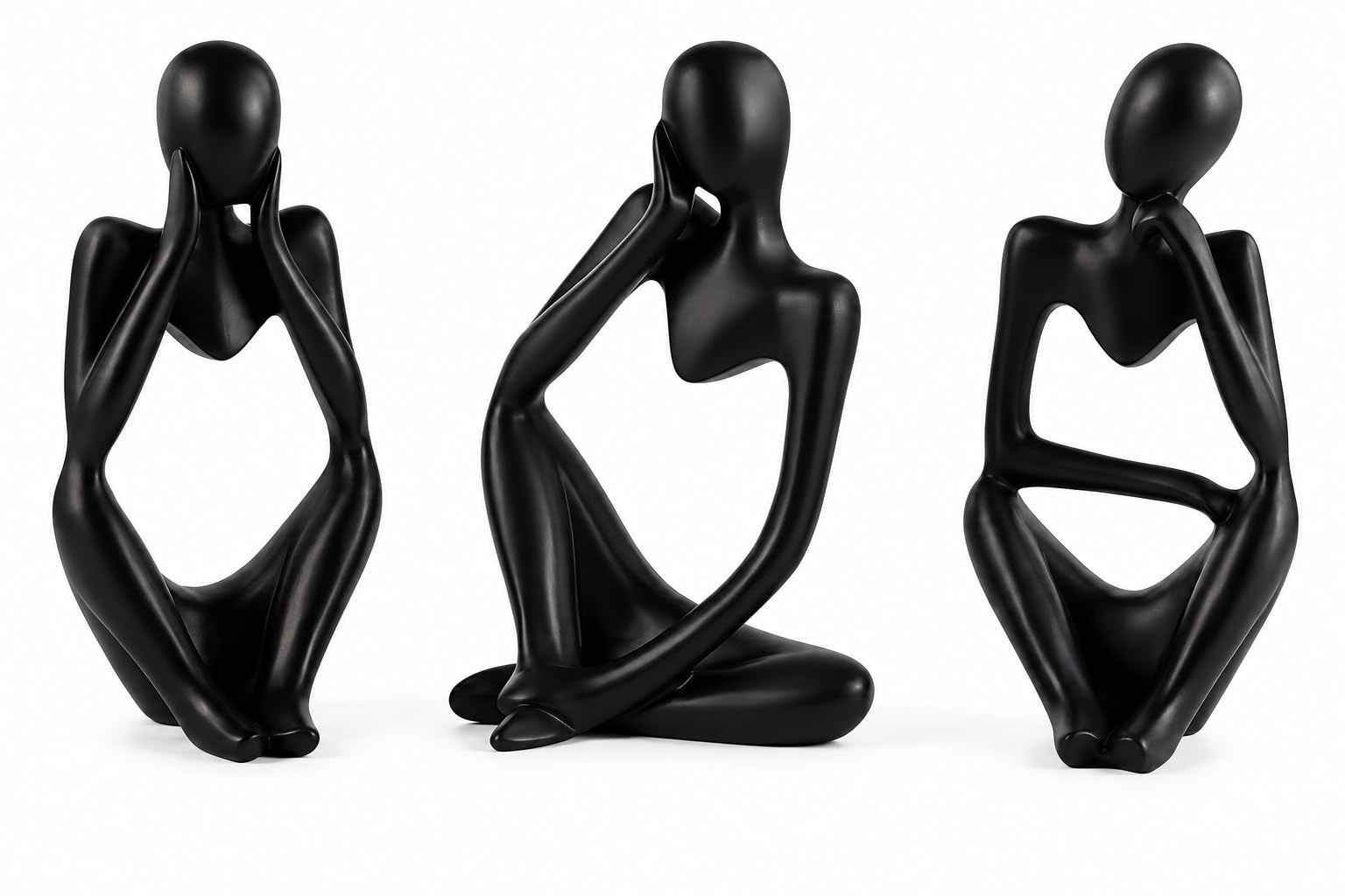 FARAMIR STORE Handcrafted Black Thinker Statue Set of 3 for Shelf Decor