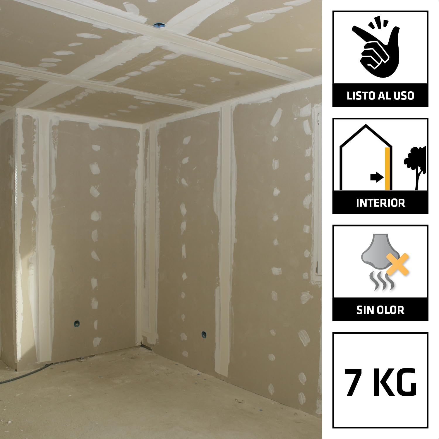 SIKA - Plaster en pasta - SikaWall 326 Joint Filler - Blanco - Lista al uso para relleno y alisado de juntas en paramentos de cartón-yeso - Adherir y ocultar las cintas para juntas - 7 kg