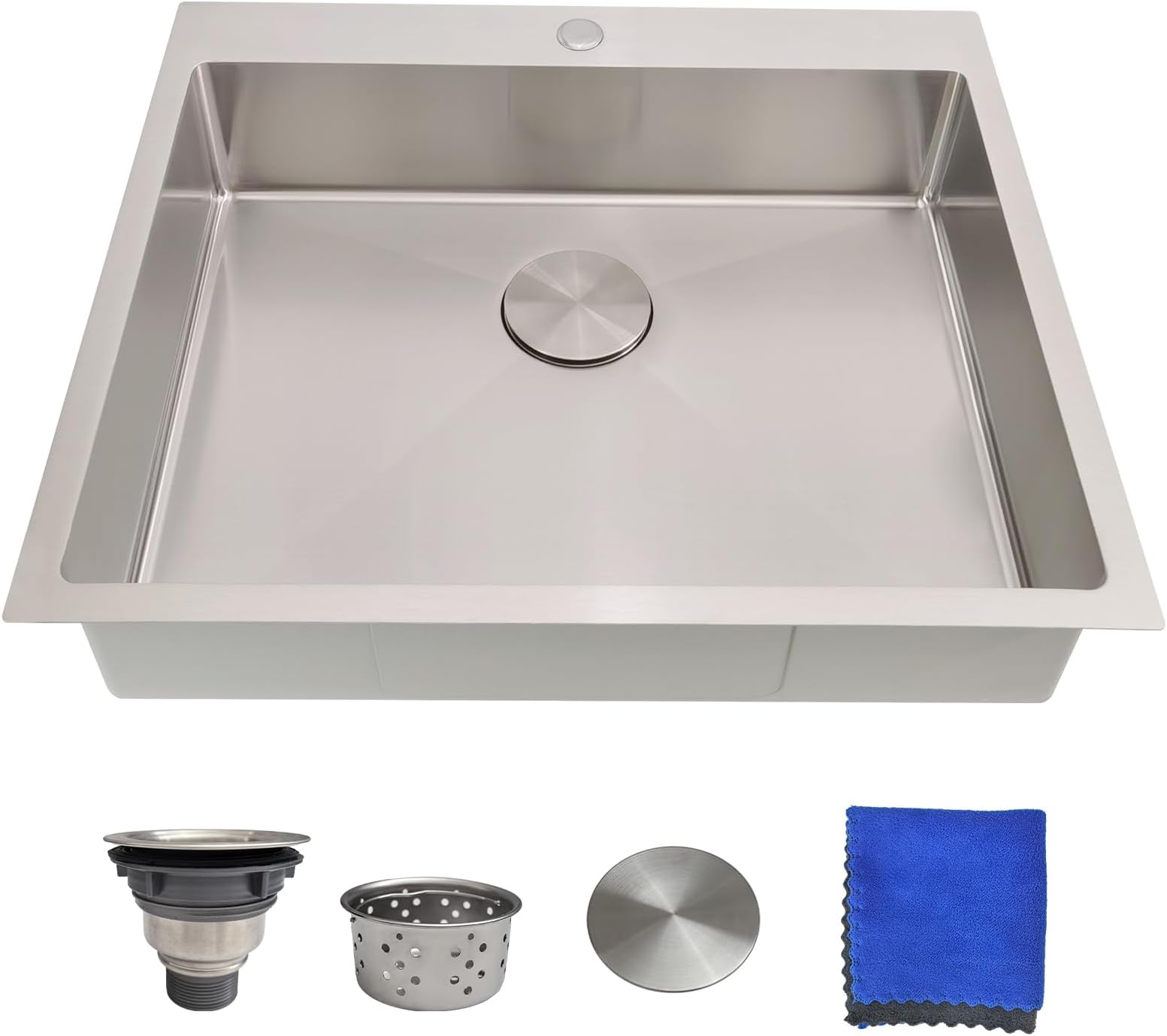 25x22 Drop In Kitchen Sink – Delironexu 18 Gauge Stainless Steel Kitchen Sink, 25 Inch Top Mount kitchen sink with Brushed Finish, 6 Inch Deep Single Bowl Sinks for RV, Prep, and Outdoor Use