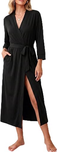 Ekouaer Women Robes Long Knit Bathrobe Lightweight Soft Kimono Robes Casual Ladies Loungewear with Pockets