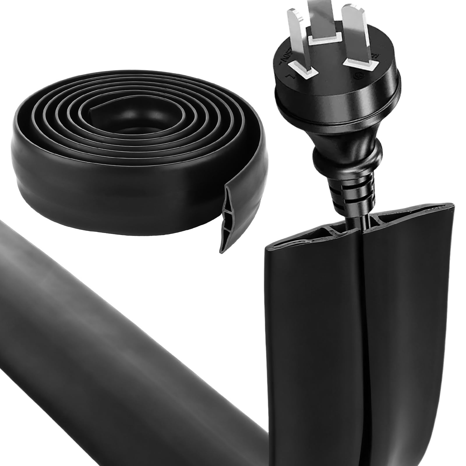 AKOLAFE Cable Protector Outdoor 3M Floor Cable Cover Black Rubber Cables Protector Heavy Duty Wire Covers for Cables Wires Floor, 15 x 6mm Inner Channel