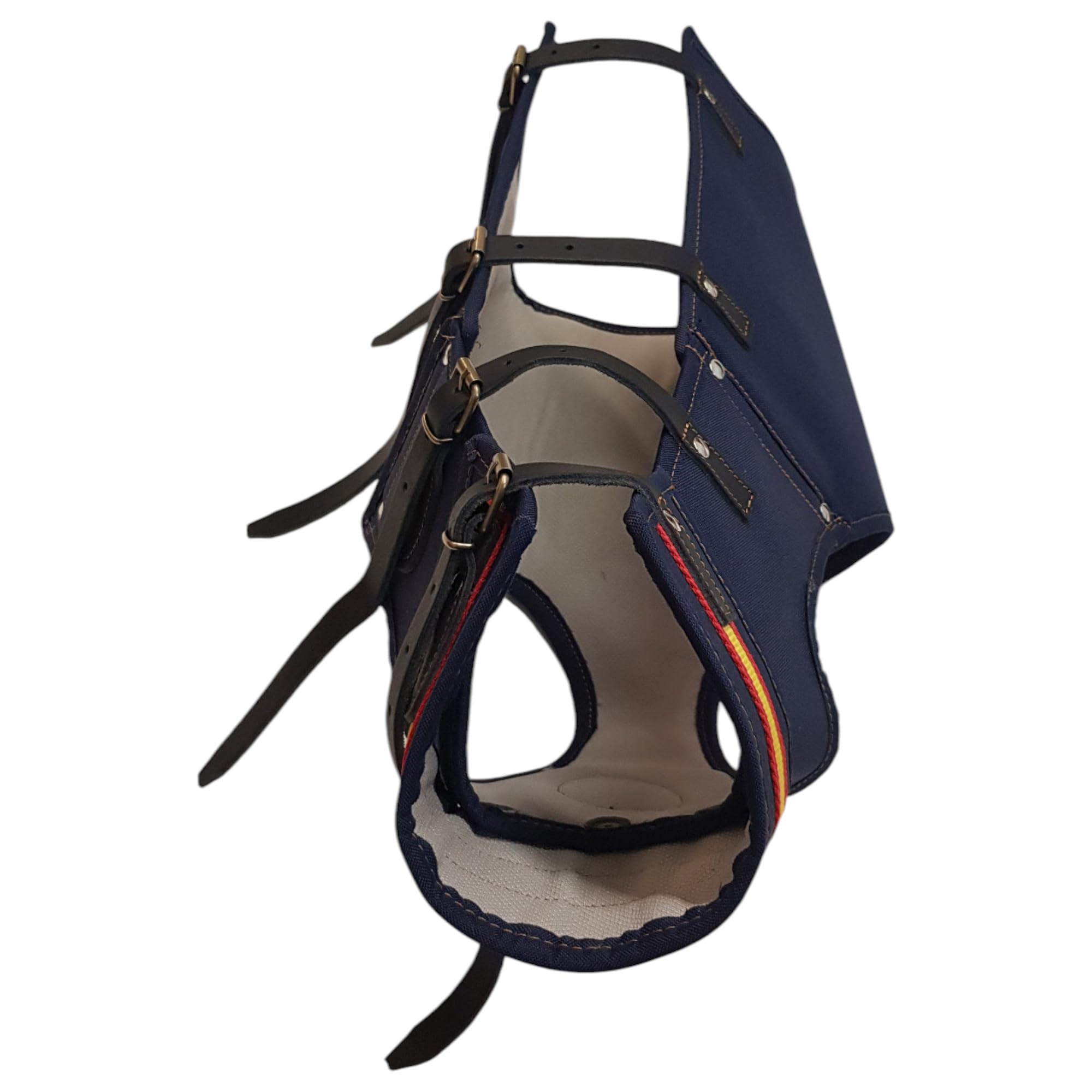 Chaleco Protector para Perros de Caza, contra embestida de jabalí, Azul Marino con Bandera España, Ajustable con Hebillas (Large-Diametro Pecho 55 a 60 cm)