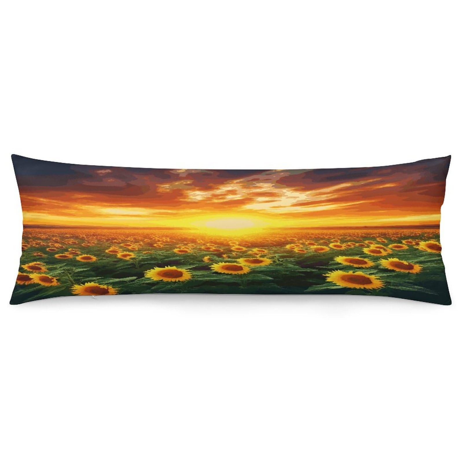 Dreamlike Sunset of A Sunflower Field Body Pillow Cover Luxury Long Body Pillow Pillowcase with Hidden Zipper Breathable Soft Cozy Pillow Case Wrinkle Fade Resistant Pillowcase 20''×54''