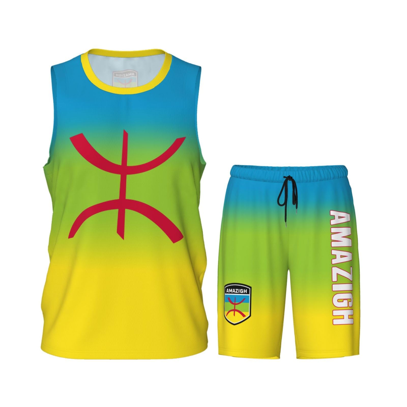 DABOYOZHZH Amazigh Berber Flag Basketball Uniform Suit for Men Team Training Athletic Gradient Jersey