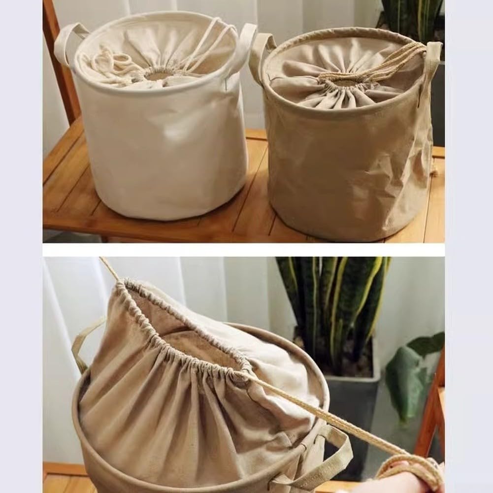 Cesto portabiancheria pieghevole in cotone e lino, con chiusura a coulisse, doppio manico, cestino traspirante per vestiti, giocattoli, articoli per la casa (C)